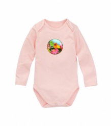 Roze romper met super full color applicatie parkiet